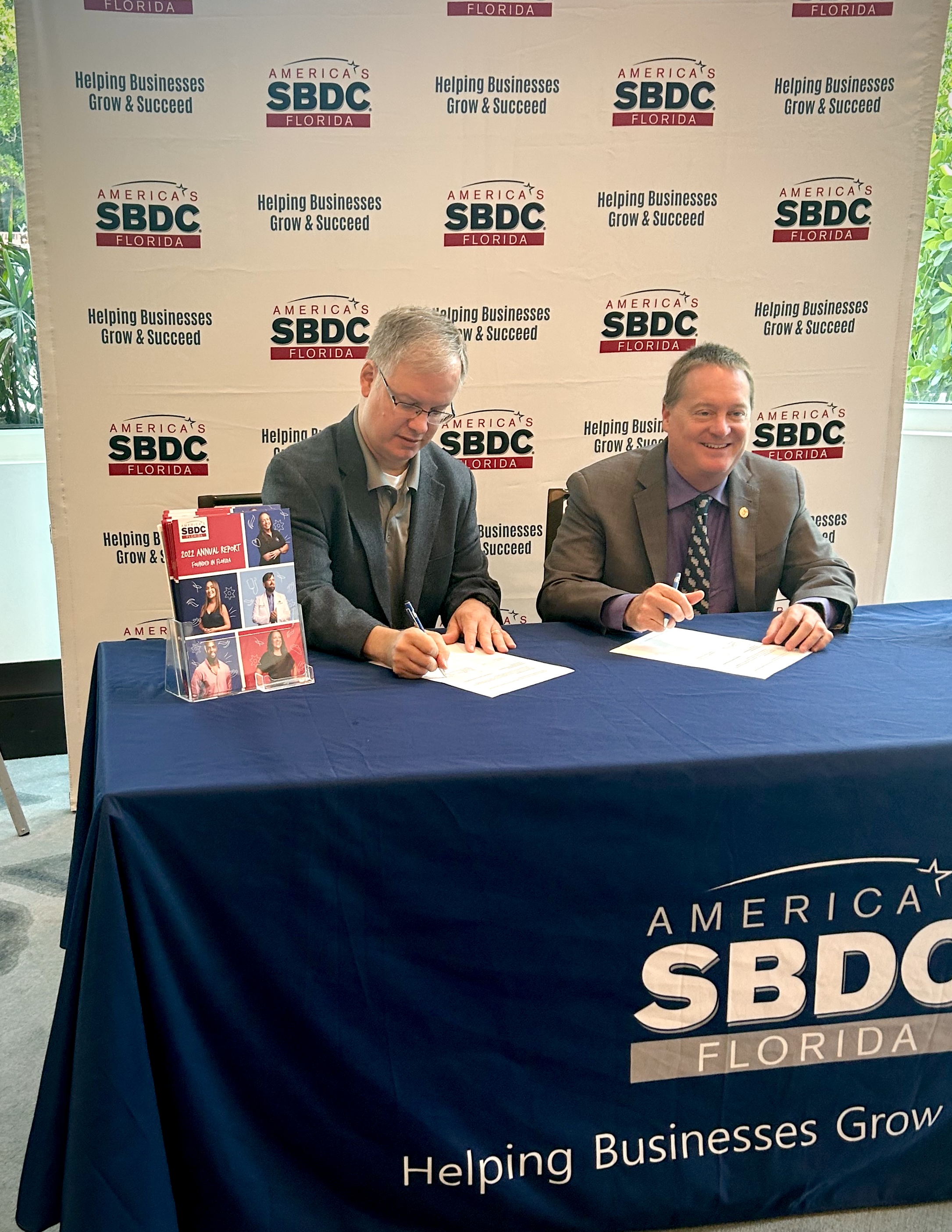 EVP Mark Kruse and Florida SBDC State Director Greg Britton signed an MOU to renew the partnership